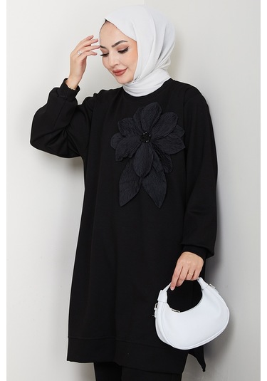 Çiçek Detay Oysho İkili Takım 1662 - Siyah Siyah