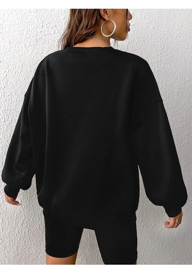Altamira Unisex Siyah Brooklyn Baskılı Bisiklet Yaka Oversize Sweatshirt 001