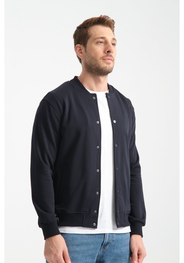 Shooter Sportswear Erkek Sweatshirt Düğmeli Ekru Standart Kalıp Lacivert