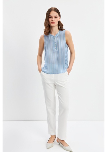 Stella Pulvis Mavi Düğme Detaylı Kolsuz Bluz Mavi