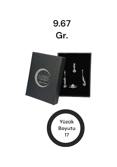 Kombin Yüzüklü Tektaş Gümüş Takı Seti 925 Ayar, Şık Ve Zarif Kadın Aksesuarı Gümüş