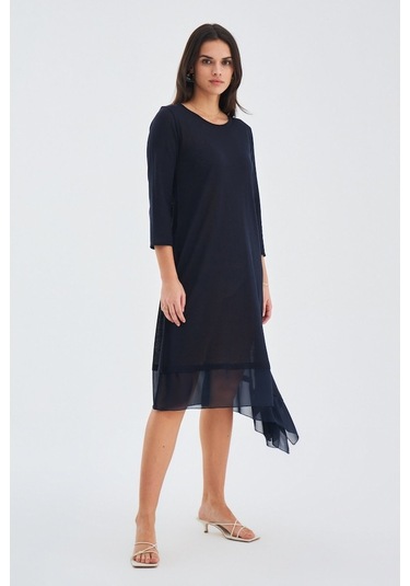 Peraluna Bol Ince Yazlık Şifonlu Kadın Triko Elbise Lacivert Lacivert