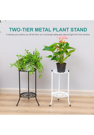 Springsun İki Katlı Demir Bitki Sistemi - Balkon, Bahçe, İç Mekan İçin Dayanıklı Çiçeklik Tutucu - Boşluk Tasarrufu Sağlar