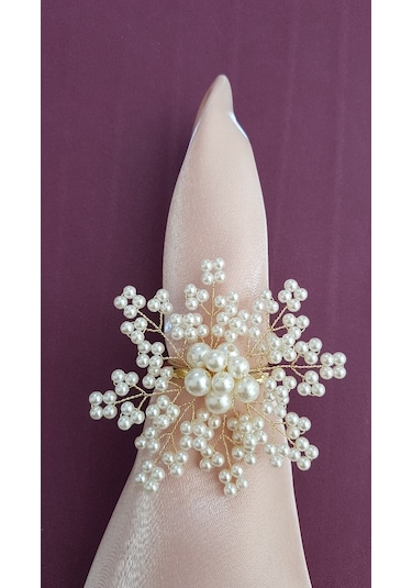 Pekars Şampanya Renk Incili Kartanesi Peçete Yüzüğü 6 Adet