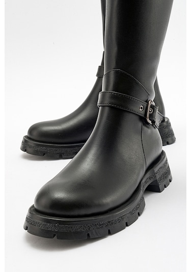Luvishoes Covela Siyah Cilt Kadın Çizme Siyah