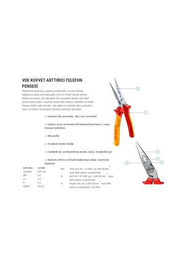Alman Witte 1000V Izoleli Kargaburun 220 Mm Eğimli