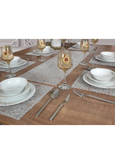 Amerikan Servis Supla ve Runner Seti 6 Kişilik Set Victoria Gri Çok Renkli