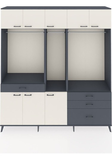 Hyperion Dolap 8 Raflı 4 Çekmeceli 3 Askılı 220x44x243 Antrasit-aytaşı/antrasit Aytası/antrasıt