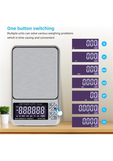 Yüksek Hassasiyetli Terazi, 1000gx0.01g Dijital Lcd Paslanmaz Usb Şarj Gümüş