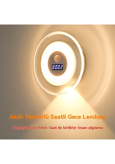 Led Akıllı Uzaktan Kumandalı Saat İnsan Vücudu İndüksiyon Gece Lambası Diğr