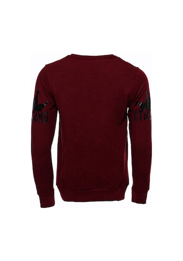 Bordo Taşlı Baskılı Sweatshirt - Wessi Siyah