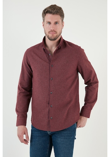 Buratti Pamuklu Regular Fit Düğmeli Yaka Kışlık Erkek Gömlek Cf24W127079 Bordo