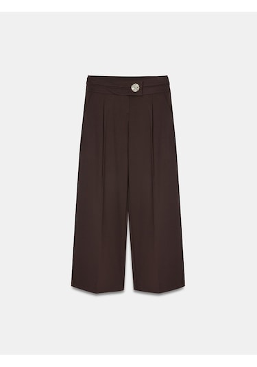 Dilvin 72244 Gold Düğmeli Geniş Paça Pantolon-kahve Kahve