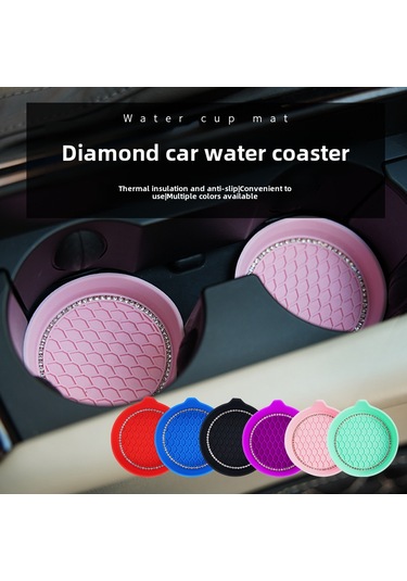 Suofeng Araba Için Pırlanta Takılı Kaymaz Isı Yalıtımlı Bardak Altlığı - Kırmızı