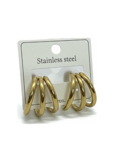 Altın Renk Kalın Halka Küpe - Çelik Stainless Steel Çok Renkli