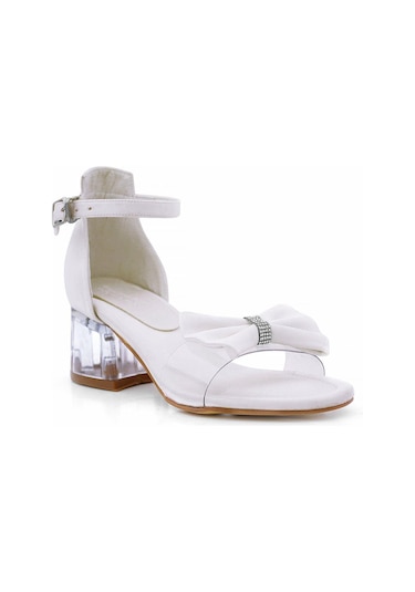 Jessie Sedef Saten Kurdeleli Kız Çocuk Topuklu Ayakkabı Ekru