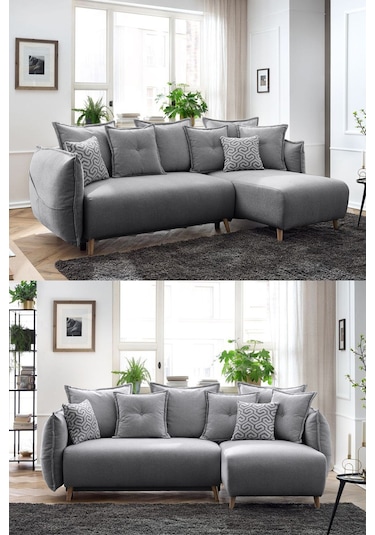 Puffy Sandıklı Köşe Koltuk Gri Sağ Köşe Gri