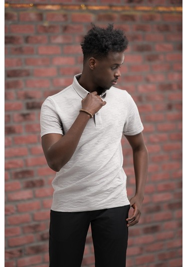 Advante Regular Fit Likralı Kendinden Desenli Polo Yaka T-shirt Vizon