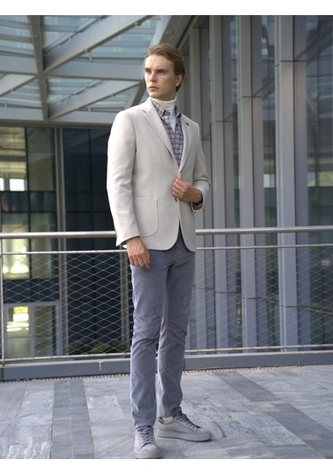 Erkek Yün Ceket Kırçıllı Mono Yaka Torba Cepli Çift Yırtmaç Slim Fit Ceket Ncs Jeans 4005-Taş