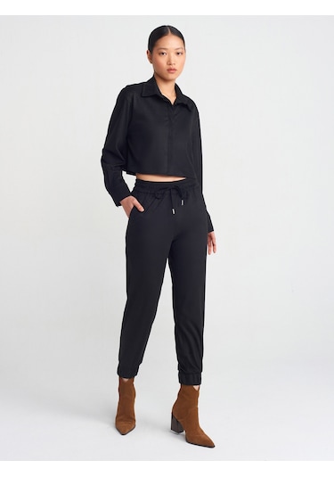 Dilvin 71594 Manşetli Jogger Süet Pantolon Siyah