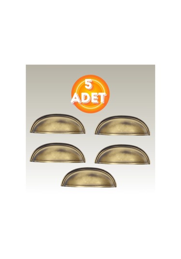 Tas Midye Çanak 64mm Antik Sarı Dolap Çekmece Vestiyer Mobilya Kulpu Metal Kulp 5 Adet Antik
