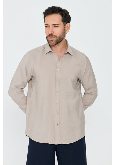 White Stone Krem Rengi Dynamic Fit Uzun Kollu Erkek Gömlek