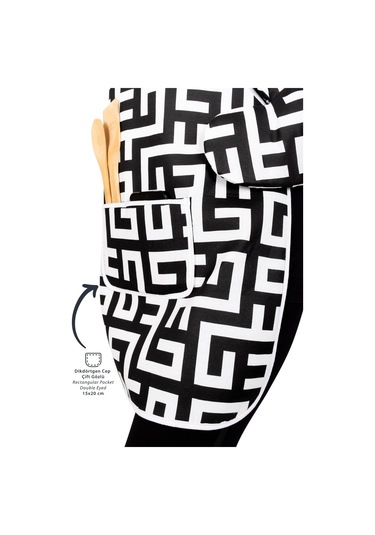 Sıvı Geçirmez Mutfak Önlüğü Sünger Dolgulu Çift Hazneli Cepli Modelsiyah Labirent