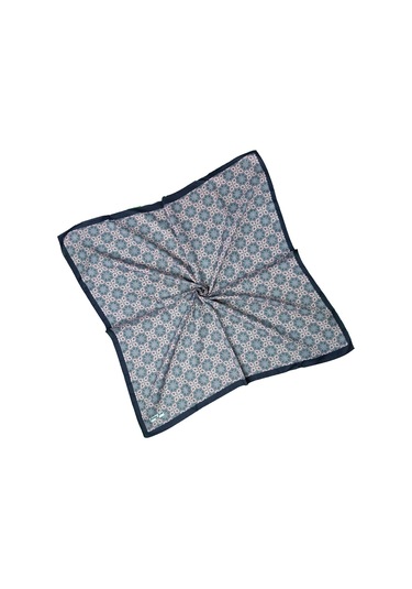 Ebruli Pamuklu Etnik Desenli Soft Eşarp 90x90 Cm Lacivert