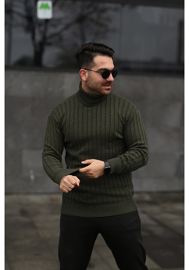 Unisex Balıkçı Yaka Triko Haki Kazak Haki