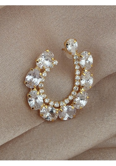 Çiçek Model Zirkon Taşlı Abiye Gold Renk Küpe Altın