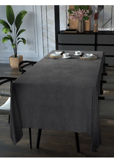 Karanlık Gri Kadife Dokulu Masa Örtüsü Dertsiz Velvet Touch Serisi Karanlık Gri