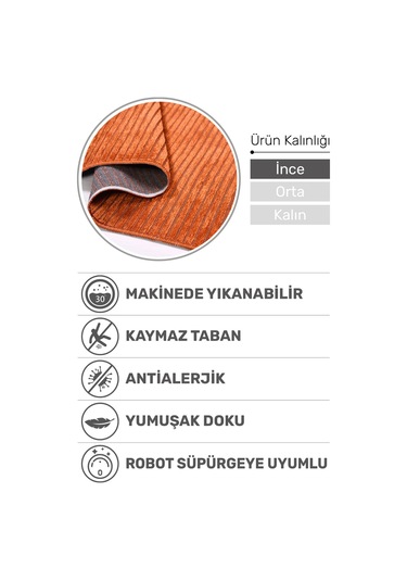 Lidya Turuncu Kaymaz Tabanlı Pamuk Dokuma Kilim, Yıkanabilir, Antialerjik, Kadifemsi Yapı Turuncu