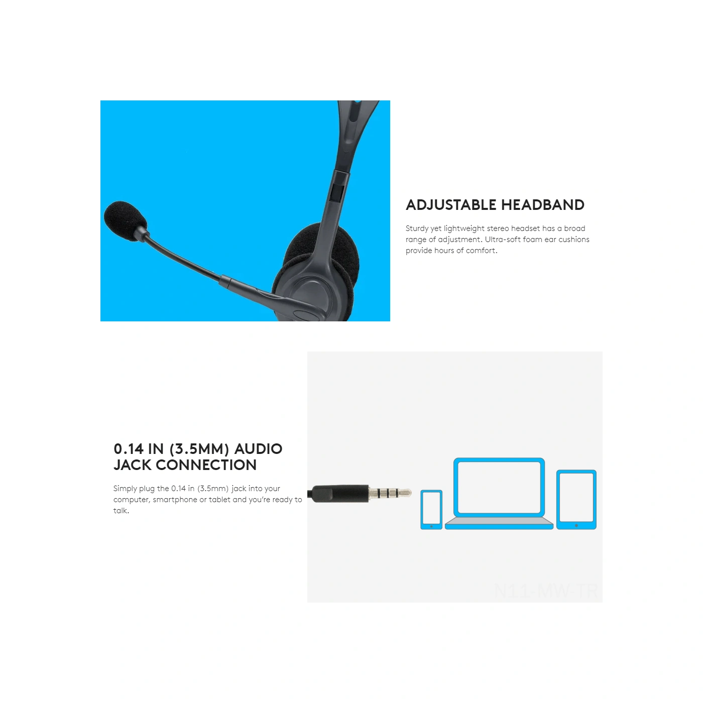 Moveevo Logitech H111 Kulaküstü Kulaklık: 3.5mm Kablolu, Stereo Ses, Döner Mikrofon, Oyun/müzik/arama İçin