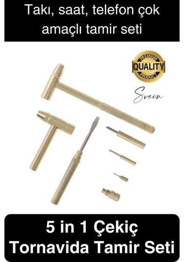 Premium 5 İn 1 Çekiç Tornavida Tamir Seti Takı Saat Çok Amaçlı Çift Kafa Telefon Mücevher Kuyumcu