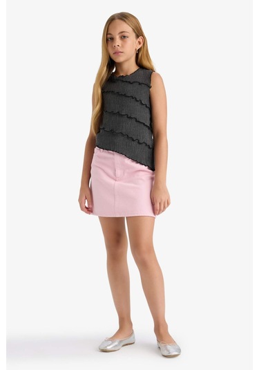 Defacto Kız Çocuk Bürümcük Kolsuz Bluz G0167a825hsar30 Antrasit