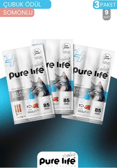 Purelife Plus 3'lü Stick Somonlu Kedi Ödül Çubukları 3 x 15 G