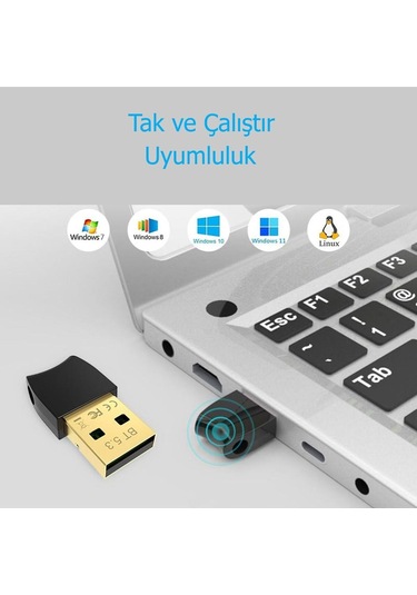 Plentiful Bluetooth V5.3 Usb Mini Bluetooth Adaptör Dongle 20mt Kablosuz Adaptör Çoklu Cihaz Desteği Sağlar