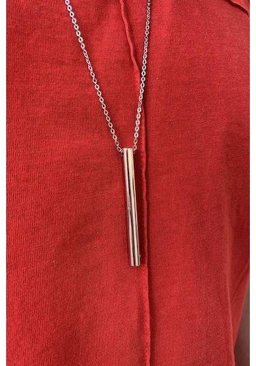 Isim Yazılı Uzun 5Cm Silindir Çubuk Bar Erkek Kolye Eck10 Beyaz