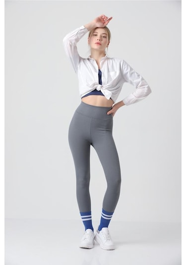 Kallima Antrasit Içi Polarlı Kışlık Yüksek Bel Toparlayıcı Fitilli Tayt Antrasit