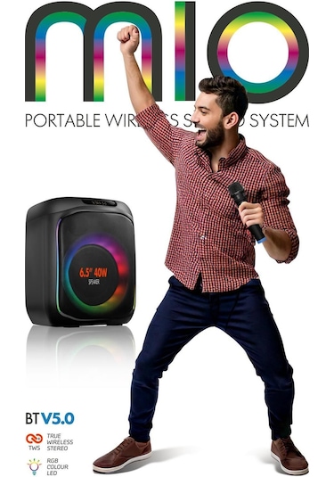 Powerway MIO Taşınabilir Mikrofonlu 40 W Parti Karaoke Kumandalı Bluetooth Hoparlör Led Işıklı