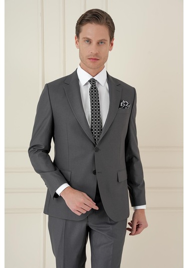 Efor Slim Fit Çift Yırtmaç Mono Yaka Klasik Füme Takım Elbise Tk 912 Füme