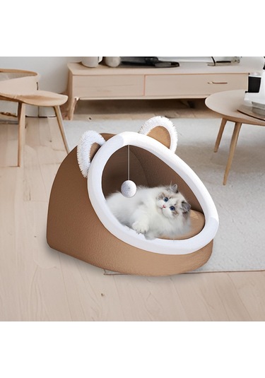 Suntek Top Oyuncaklı Pet Yatak Rahat Kedi Uyku Pedi L-kahverengi