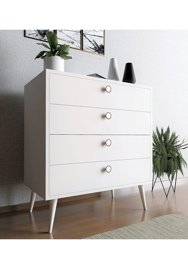 Floradesign Zen Şifonyer / Çok Amaçlı Dolap/ Çekmeceli Şifonyer / Kapaklı Şifonyer / 4 Çekmeceli Şifonyer 80cm Beyaz