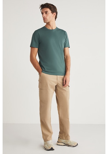 Mıchel Erkek Slim Fit Dar Kesim %100 Organik Pamuklu Yana Kayan Dikişli Basic Örme Yeşil T-shirt