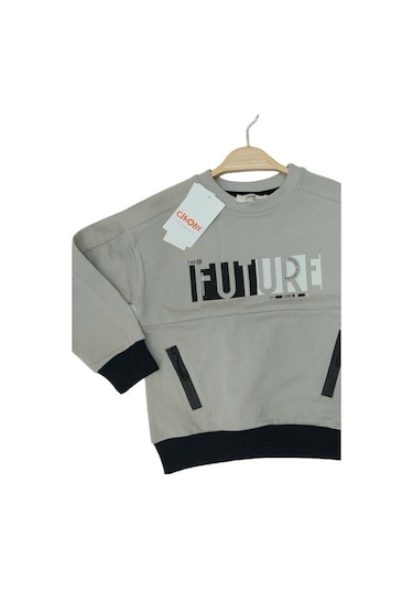 Çikoby Erkek Çocuk Future Baskılı Pamuklu Uzun Kollu Tshirt-13799-grı Gri