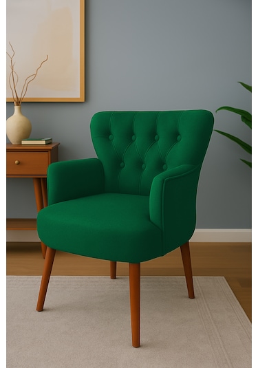 Roma Berjer - Modern Tekli Koltuk - Babyface Kumaş - Yeşil