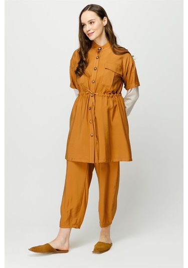 Viskon Kumaş Safari Ceket Pantolon Takım Taba-taba Taba