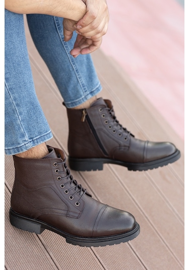 Garantili D4002 Hakiki Deri Soğuk Geçiremez Kışlık Erkek Bot Kahverengi