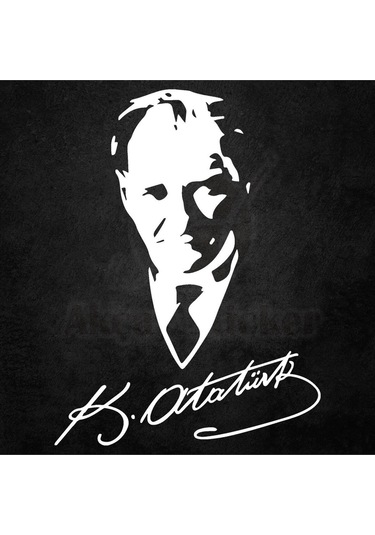 Mustafa Kemal Atatürk Imzalı Sticker Atatürk Sticker Oto Sticker Beyaz 30cm X 23cm