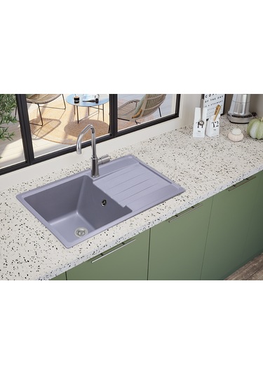 Simpex Tek Göz Damlalıklı Granit Eviye Metalik Gri 86x50cm